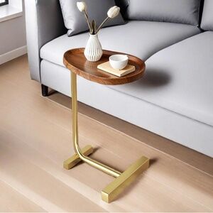Side table (Self Assemble) | Gold Legs Oval Wood pattern Organic Shape
